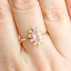 Anel Navete com 10 Diamante em Cristal Rose France, em Ouro Amarelo 18 Kilates